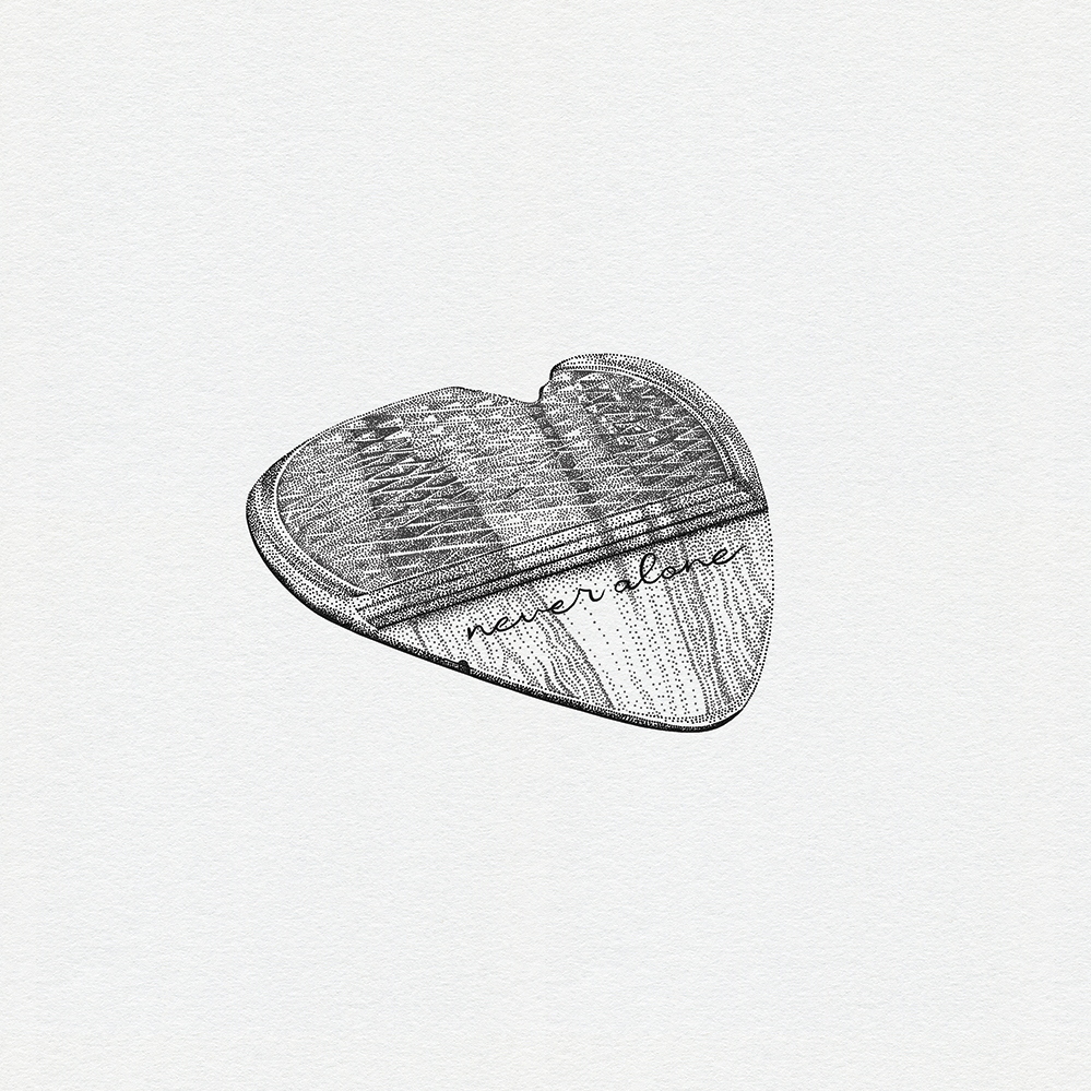 Pointillism illustration of a guitar pic that's personally engraved
