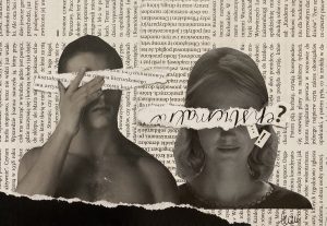 Collage illustration of a man and woman.